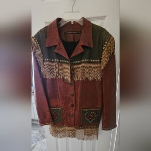 Double D Ranch Reddish Brown Leather Jacket with Fringe